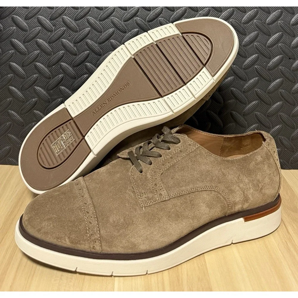 Allen Edmonds Caleb Hybrid Lace-Up Derby Tobacco Brown Suede Men Size 9 EEE Wide